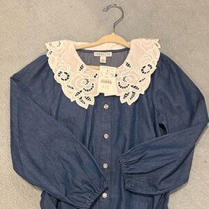 Crewcuts Blue Dress with White Lace Collar
